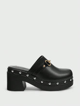 Sugerpunk Women's Fashion Black Back Strap Wooden Mule Platform Shoes New Year Holiday